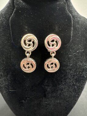 Vintage Silver-Tone Double Swirl Clip-On Earrings Retro Dangle Design Elegant Co